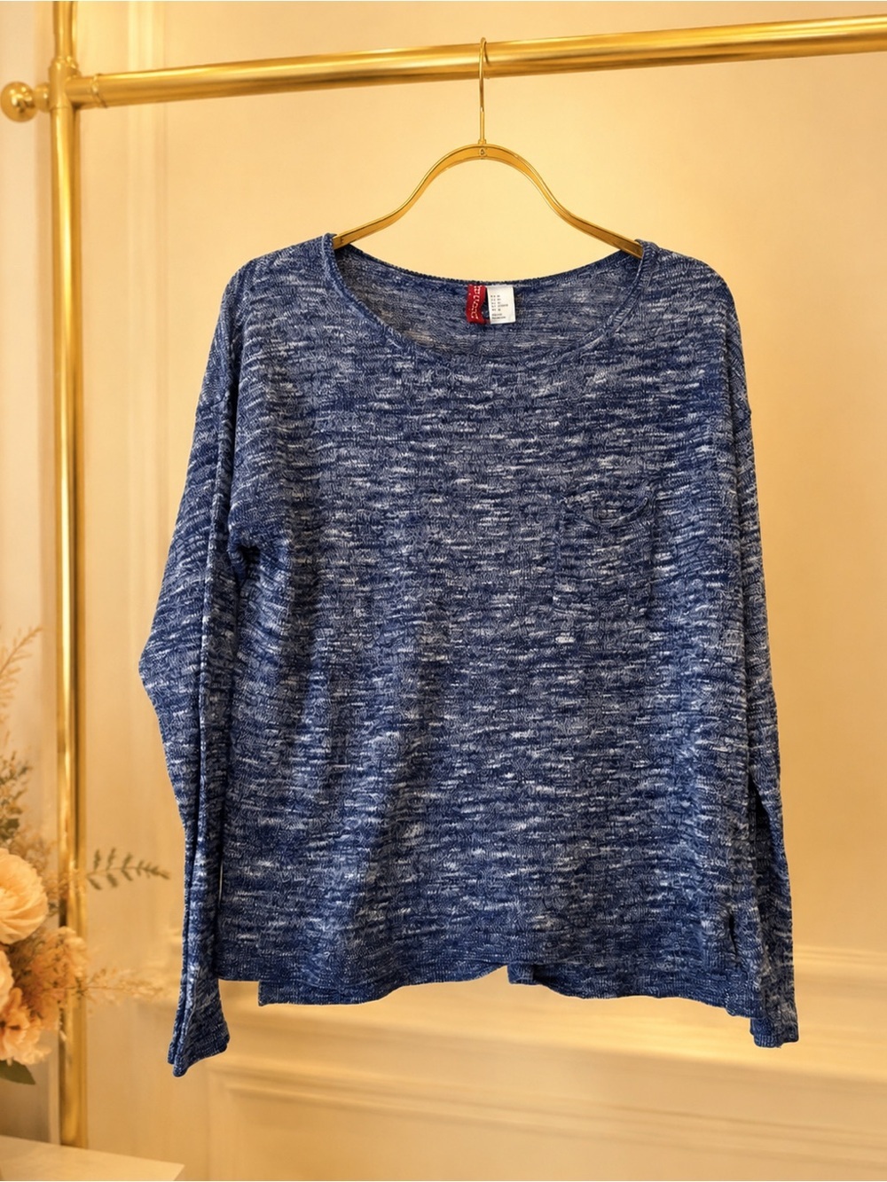 H&M Divided Blue & White Marled Long Sleeve Knit Top Medium